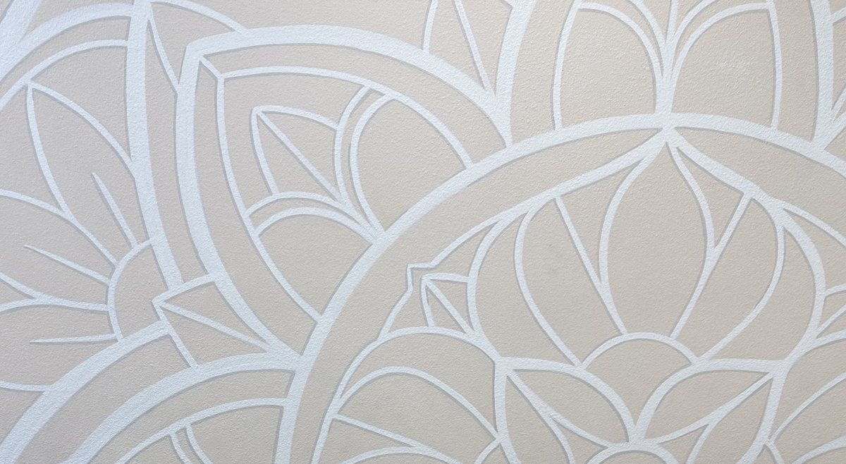 Close-up of the mandala petals painted on the studio wall
